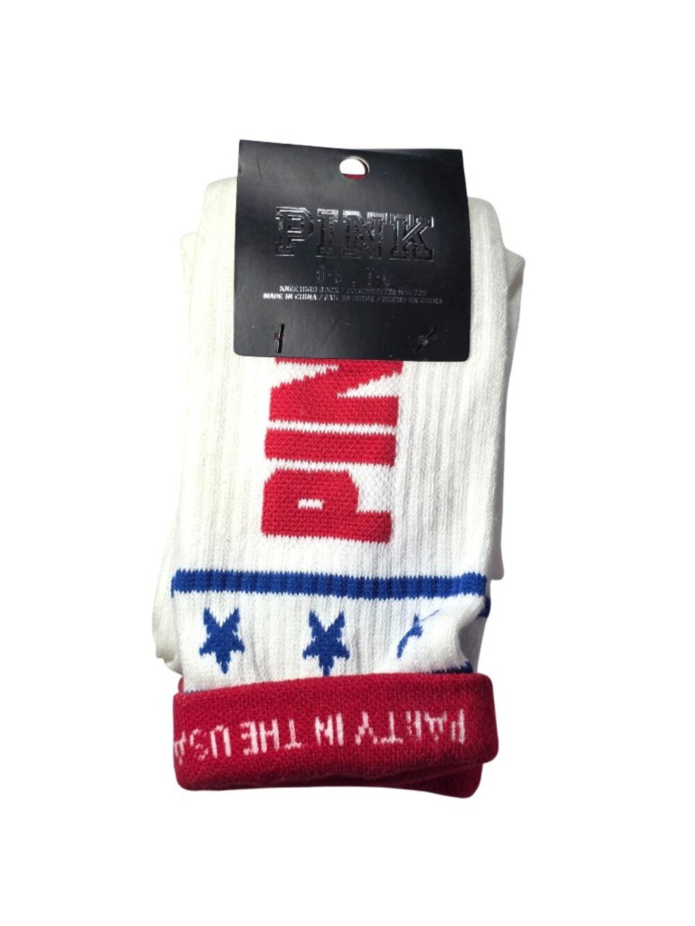 Victorias Secret Pink Socks White Red Blue Knee-High OS Polyester Cotton Blend